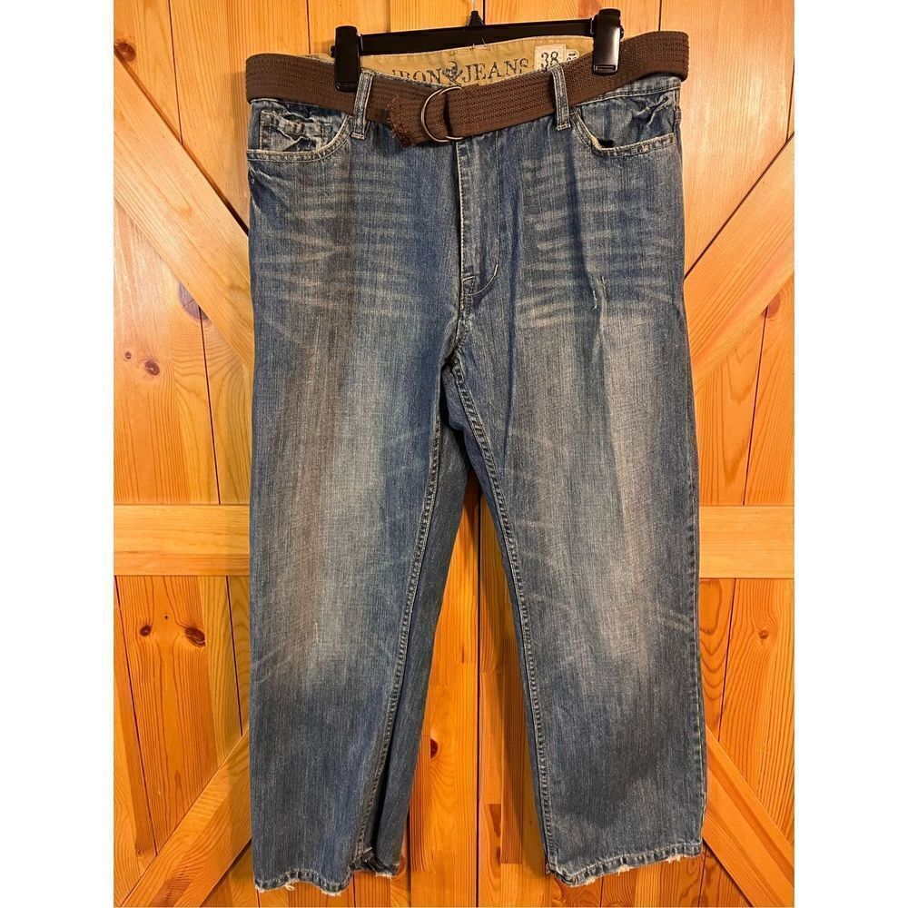 IRON Jeans Mens 38X32 Blue Denim Med Wash  Distressed (2028)